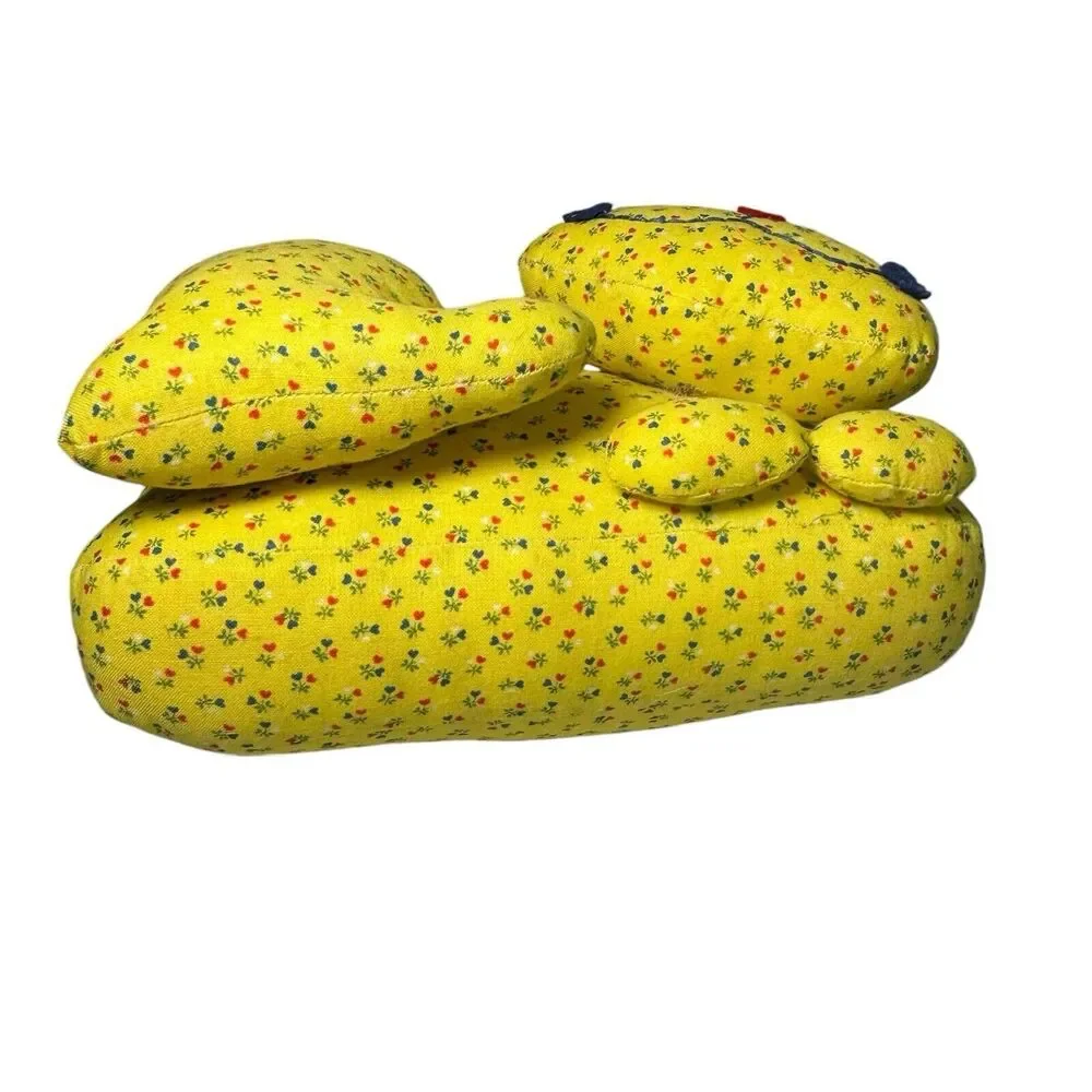 Vintage Handmade Cat Plush Stuffed Figure Sleeping Floral Hearts Kitsch Kitty